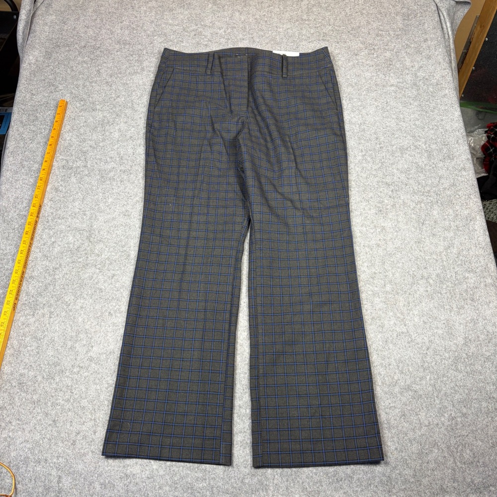 Ann Taylor Factory The Trouser Womens 16 Gray Blue Plaid Mid Rise Dress Pants